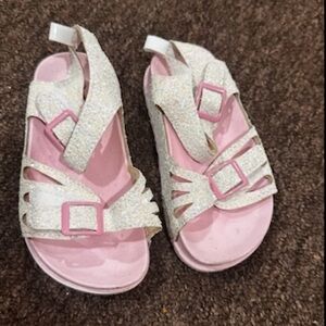 EUC Girls Sz 8 Glittery Pink Kids Sandals pink white